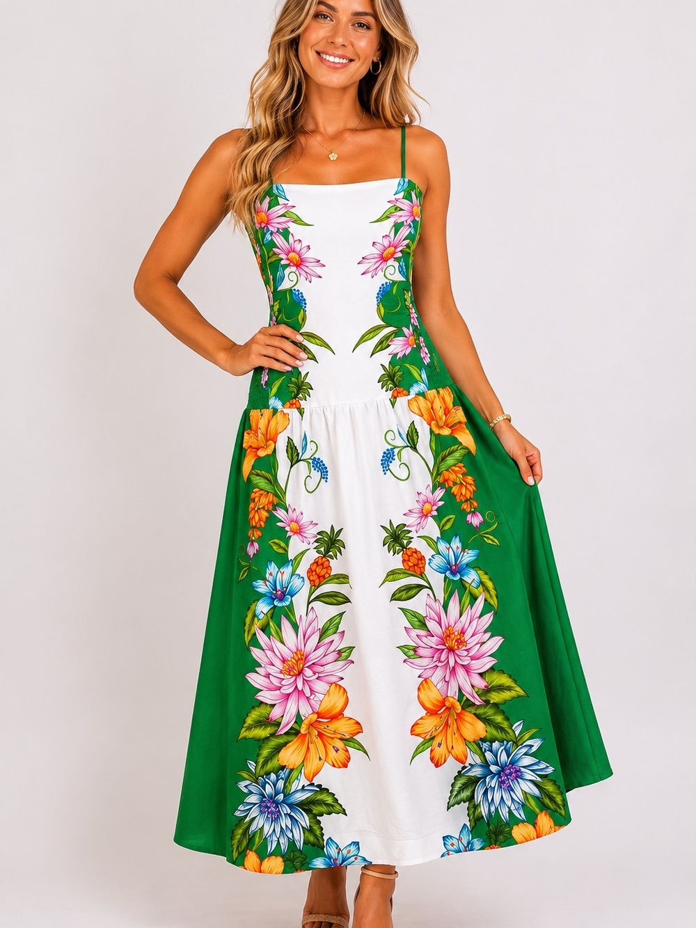 FARM Rio Sweet Bloom Dreamscape Linen Blend Midi Sundress. - Picture 1 of 6